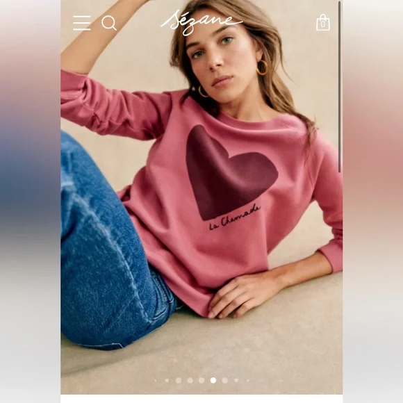 Sezane La Chamade Heart Sweatshirt in Rosewood XS - Picture 2 of 6